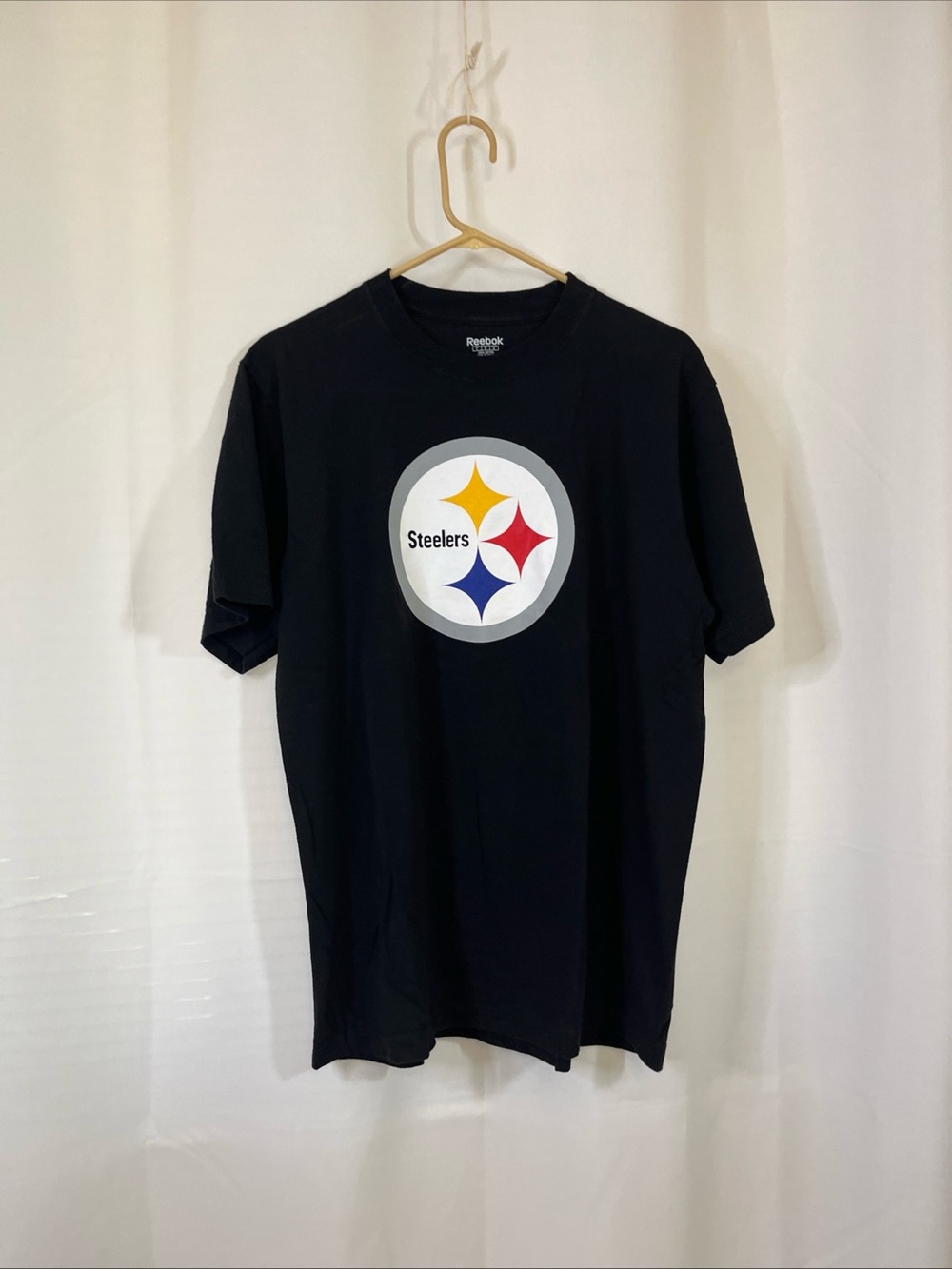 Reebok NFL Football Steelers Logo Shirt Mens Large Black Short Sleeve Crew Neck